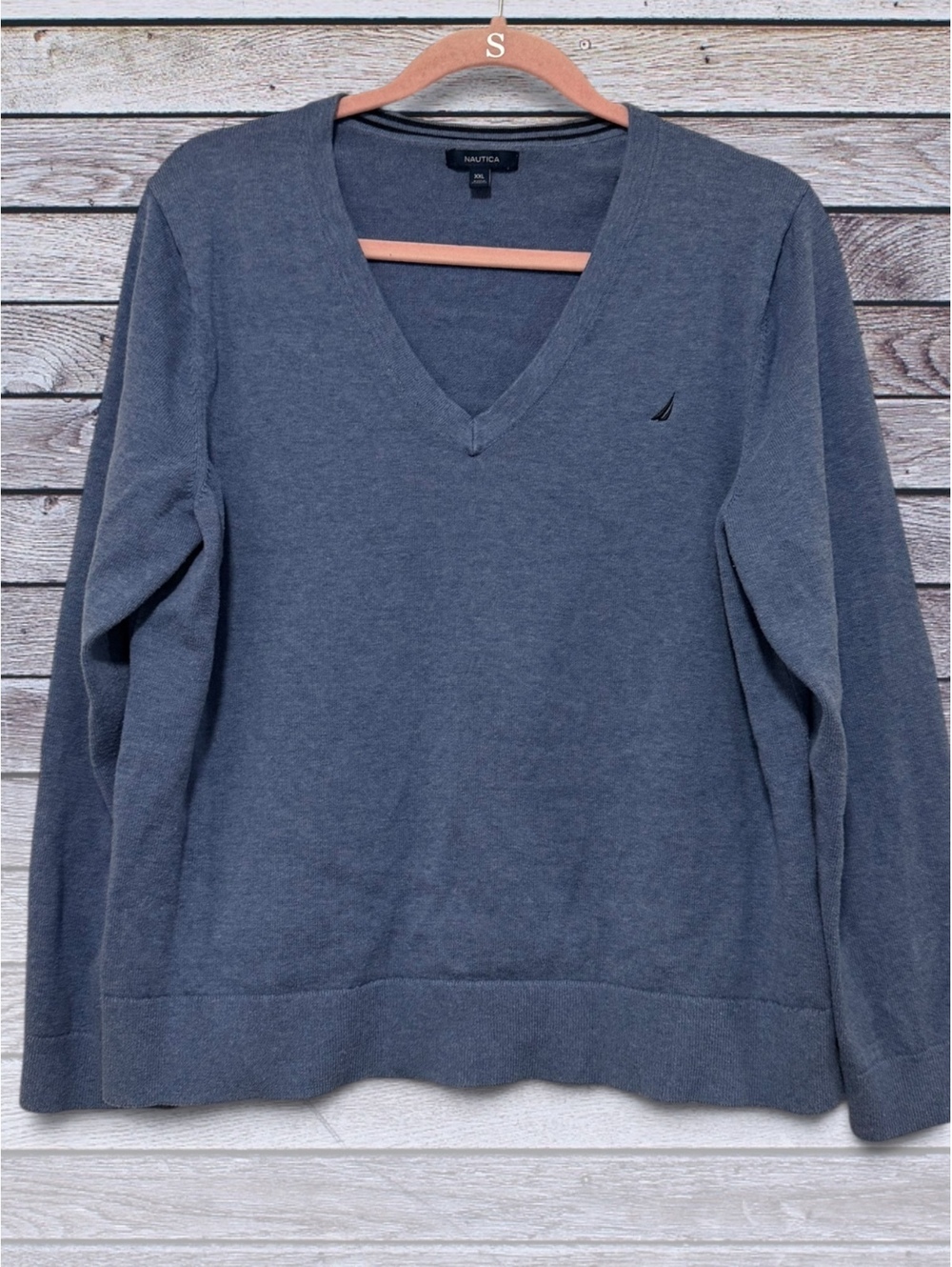 Nautica Womens Grayblue V-Neck Pullover Sweater XXL
